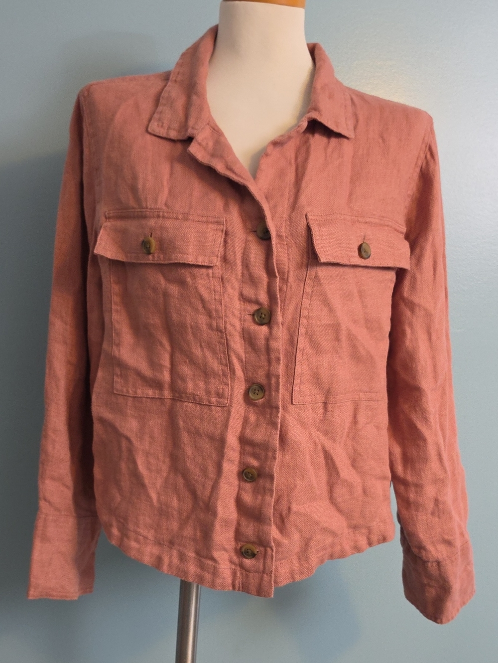 Joie Dusty Rose Button-Front Jean Jacket/top 100% Linen. Sz L